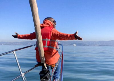 Bowsprit is a favorite spot on the boat.