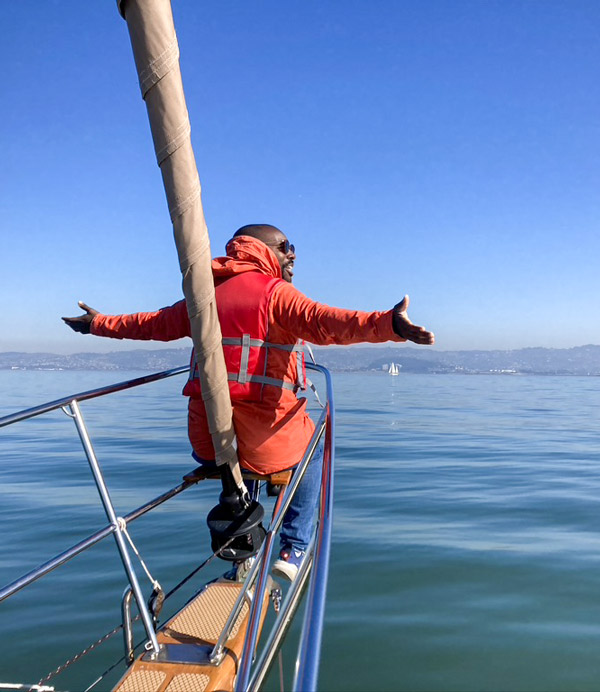 Bowsprit is a favorite spot on the boat. 